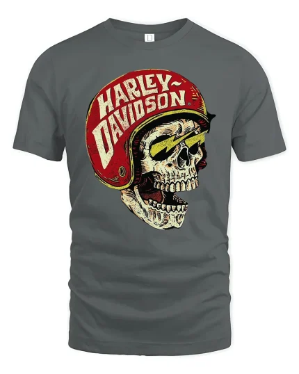 Vintage Biker Skull Helmet T-Shirt - gray t-shirt on white background