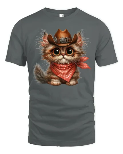 Cowboy Cat Bandana Wild West T-Shirt - gray t-shirt on white background