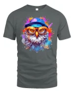 Cool Hipster Owl Splash Paint T-Shirt - gray t-shirt on white background