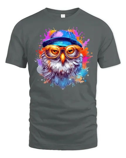 Cool Hipster Owl Splash Paint T-Shirt - gray t-shirt on white background