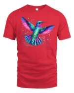 Colorful Hummingbird Splatter Art T-Shirt - red t-shirt on white background