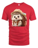 Cute Explorer Hedgehog Backpack T-Shirt - red t-shirt on white background