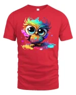 Cute Rainbow Owl Color Splash T-Shirt - red t-shirt on white background