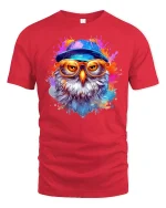 Cool Hipster Owl Splash Paint T-Shirt - red t-shirt on white background