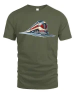 Retro Express Locomotive Train T-Shirt - military green t-shirt on white background