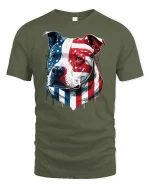 American Flag Pitbull Patriotic Dog T-Shirt - military green t-shirt on white background