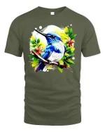 Colorful Kingfisher Bird Nature Art T-Shirt - military green t-shirt on white background
