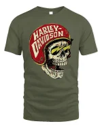 Vintage Biker Skull Helmet T-Shirt - military green t-shirt on white background