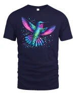 Colorful Hummingbird Splatter Art T-Shirt - navy t-shirt on white background
