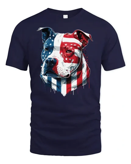 American Flag Pitbull Patriotic Dog T-Shirt - navy t-shirt on white background