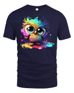 Cute Rainbow Owl Color Splash T-Shirt - navy t-shirt on white background
