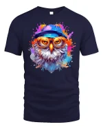 Cool Hipster Owl Splash Paint T-Shirt - navy t-shirt on white background