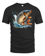 Big Catch Jumping Carp T-Shirt - black t-shirt on white background