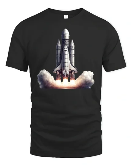 Space Shuttle Launch Rocket Tee - black t-shirt on white background