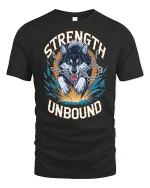 Strength Unbound Wolf Power T-Shirt - black t-shirt on white background