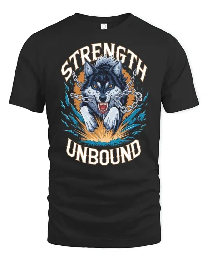 Strength Unbound Wolf Power T-Shirt - black t-shirt on white background