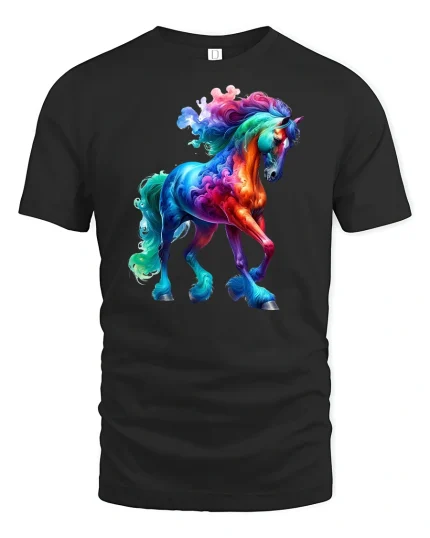 Rainbow Fantasy Horse Graphic Tee - black t-shirt on white background
