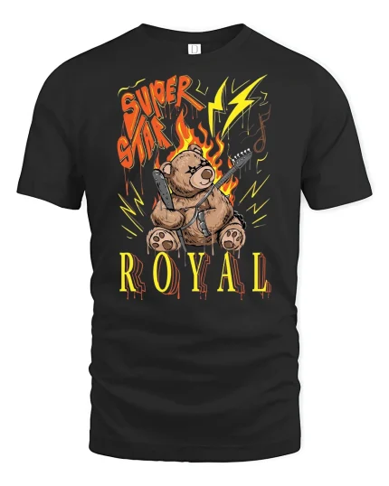 Rockstar Teddy Bear Graphic Tee - black t-shirt on white background