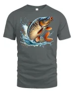 Big Catch Jumping Carp T-Shirt - gray t-shirt on white background