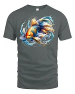 Vibrant Koi Fish Splash Art Tee - gray t-shirt on white background