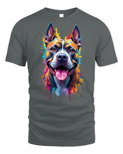 Color Splash Happy Dog Tee - gray t-shirt on white background
