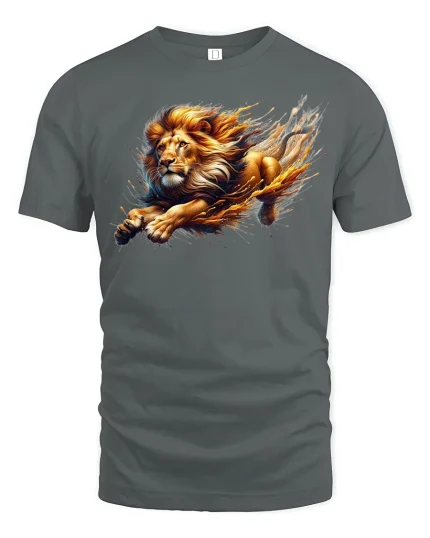 Fierce Roaring Lion Graphic Tee - gray t-shirt on white background
