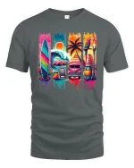 Tropical Surf Sunset Tee - gray t-shirt on white background