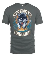 Strength Unbound Wolf Power T-Shirt - gray t-shirt on white background
