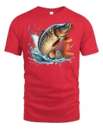 Big Catch Jumping Carp T-Shirt - red t-shirt on white background