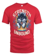 Strength Unbound Wolf Power T-Shirt - red t-shirt on white background