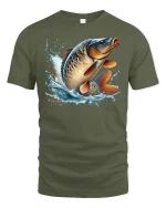 Big Catch Jumping Carp T-Shirt - military green t-shirt on white background