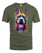 Color Splash Happy Dog Tee - military green t-shirt on white background
