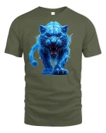 Fierce Blue Panther Graphic Tee - military green t-shirt on white background