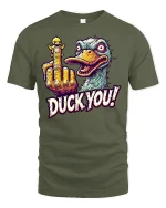 Funny Duck You Middle Finger Tee - military green t-shirt on white background