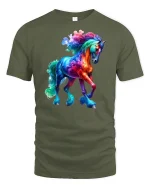 Rainbow Fantasy Horse Graphic Tee - military green t-shirt on white background