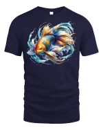 Vibrant Koi Fish Splash Art Tee - navy t-shirt on white background