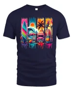 Tropical Surf Sunset Tee - navy t-shirt on white background