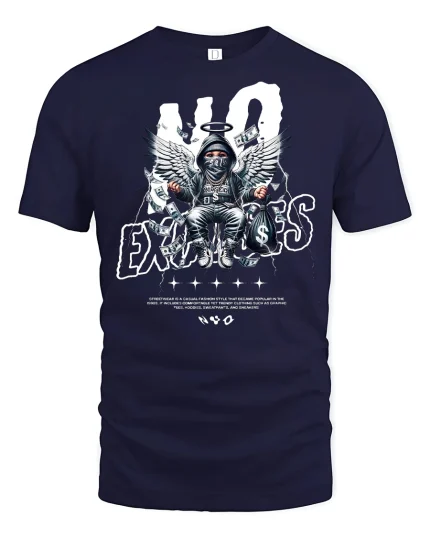 No Excuses Angel Streetwear T-Shirt - navy t-shirt on white background