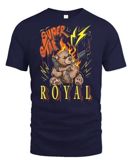 Rockstar Teddy Bear Graphic Tee - navy t-shirt on white background