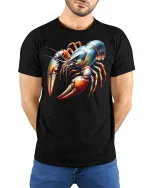 Fierce Lobster Graphic Tee - model with hands behind back, wearing Black T-shirt and blue jeans