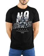 No Excuses Angel Streetwear T-Shirt - model with hands behind back, wearing Black T-shirt and blue jeans