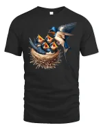 Swallow Bird Family Nest Tee - black t-shirt on white background