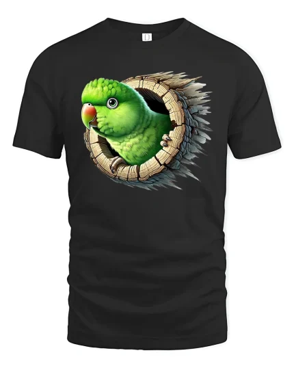 Funny Parrot Peek Out Tee - black t-shirt on white background