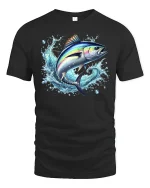 Jumping Tuna Fish Tee - black t-shirt on white background