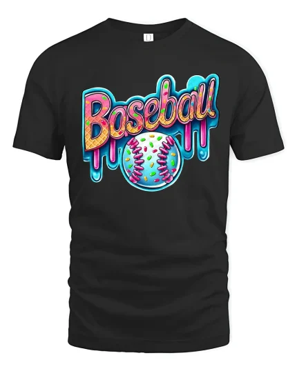 Baseball Ice Cream Graphic T-Shirt - black t-shirt on white background