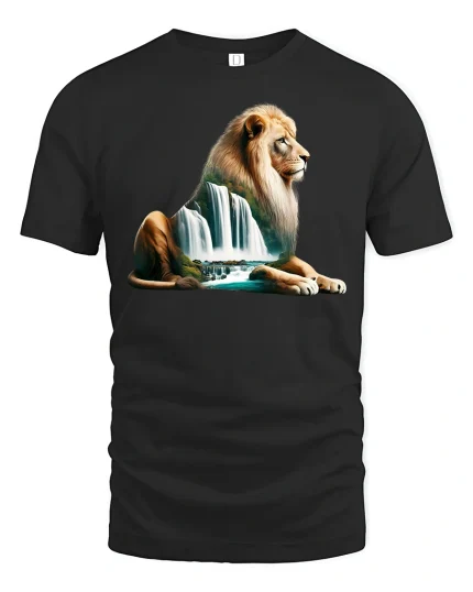 Majestic Lion Nature Design Tee - black t-shirt on white background