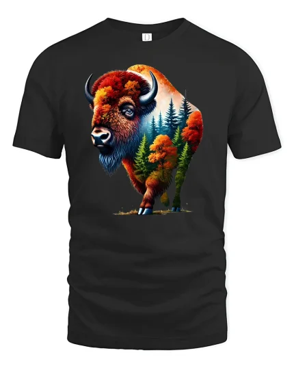 Wild Buffalo Forest Spirit T-Shirt - black t-shirt on white background