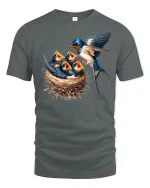 Swallow Bird Family Nest Tee - gray t-shirt on white background