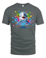 Happy Dolphin Ocean Graphic T-Shirt - gray t-shirt on white background