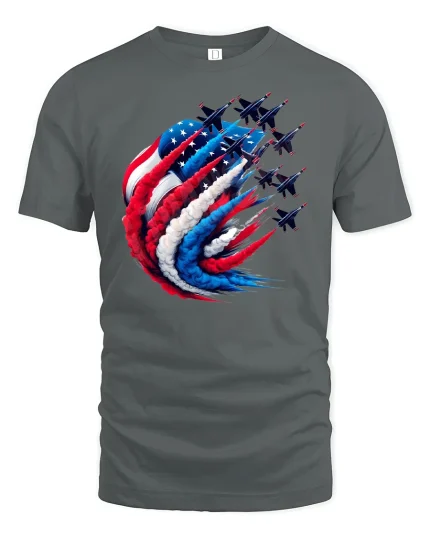 American Fighter Jets Patriotic Tee - gray t-shirt on white background